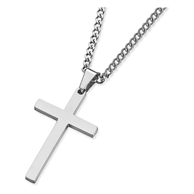 Men's Stainless Steel Cross Necklace - Simple Design, Silver/Gold/Black, Figaro Curb Chain - 4555 5cm