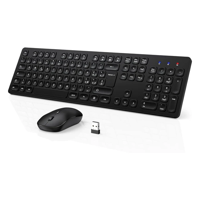 Tastiera e Mouse Wireless Ultra Sottili 24GHz - Ergonomici - Tasti Concavi - 800/1200/1600DPI - Nero