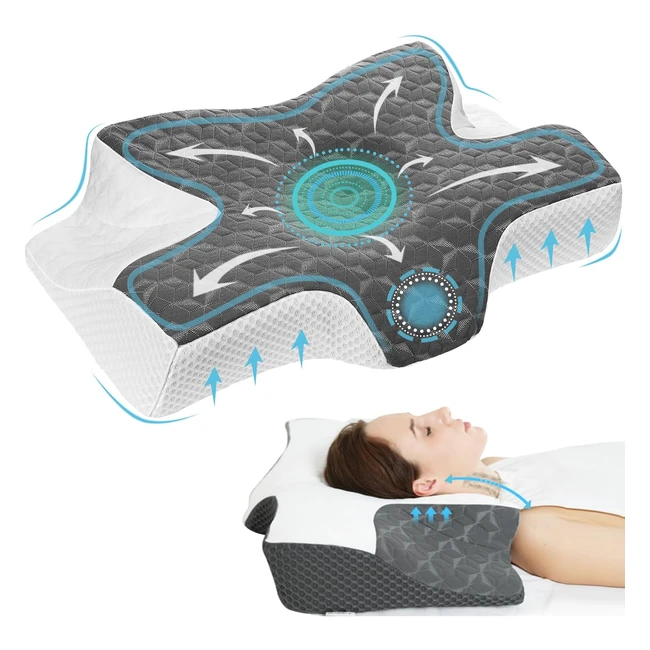 Joynox Cervical Memory Foam Contour Pillow - Reduce Neck & Shoulder Pain - Ergonomic Orthopedic Support - Dark Grey