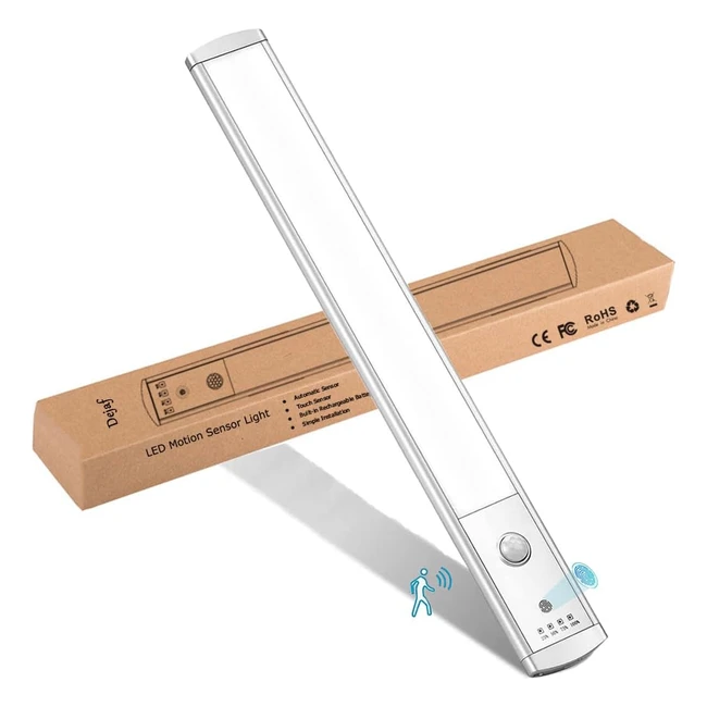 Dejaf Under Cupboard Kitchen Lights - Motion Sensor Lights Indoor LED - Rechargeable Magnetic Strip Sensor Light - Touch Control - 6500K - 30cm