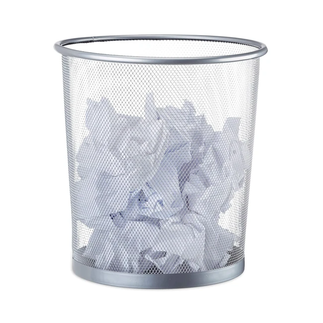 Cestino Gettacarte Metallo Ufficio 26cm Argento - Relaxdays 10022506_55