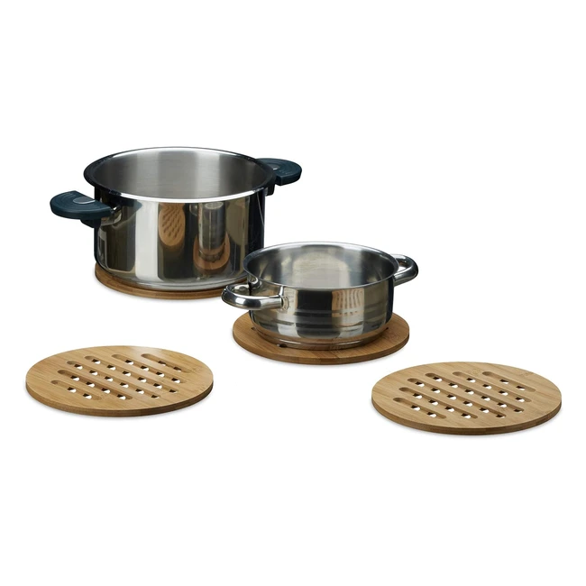 Set 4 Sottopentole in Legno di Bamb Relaxdays - Diametro 20 cm - Accessori Cuc