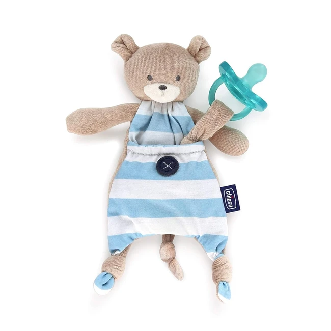 Chicco 00008012200000 Pocket Friend Boy Bär Blau - Schnullerhalter mit süßem Kuscheltier