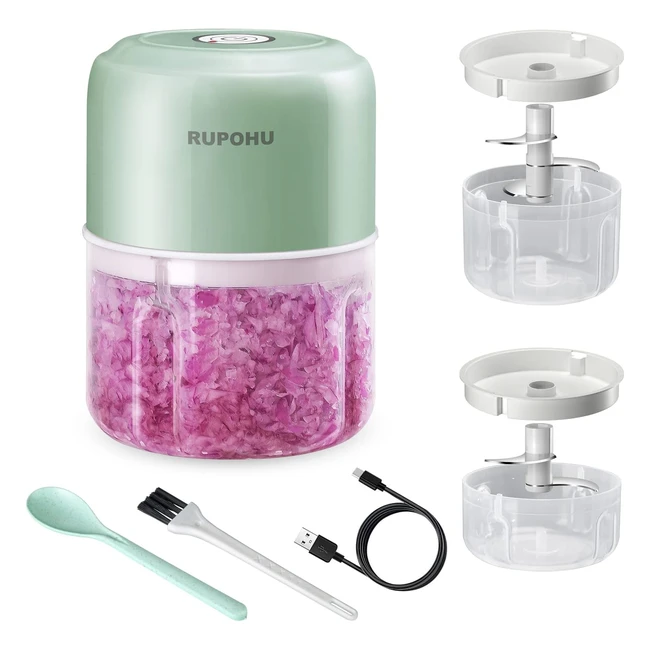 Mini Hachoir Électrique Sans Fil Vert Puissant - Rupohu - Réf: 123456 - Idéal pour Ail, Poivre, Piment, Oignon, Céleri, Gingembre, Viande