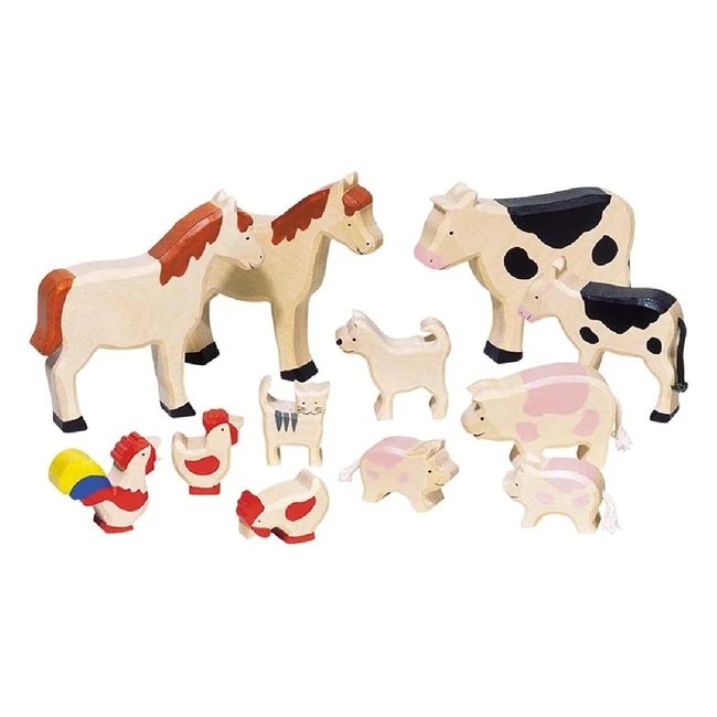 Goki Figurine Animali da Fattoria - Realizzati in Legno - Set da 12 Pezzi