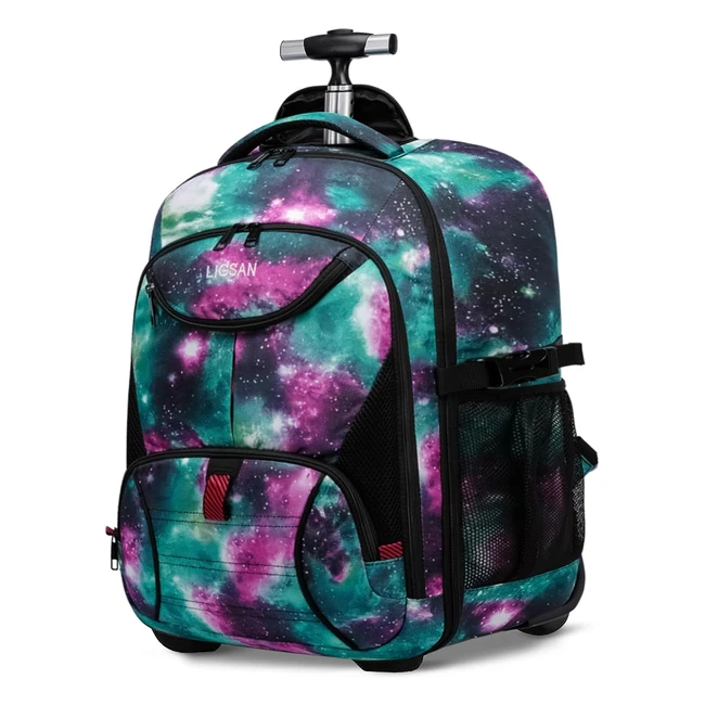 Galaxy Backpack with Wheels for Boys Girls Adults - 17inch Wheeled Backpack for School - Trolley Bag Rucksack - Waterproof College Large Laptop Bag - Durable Travel Carry On Luggage Roller Bookbag