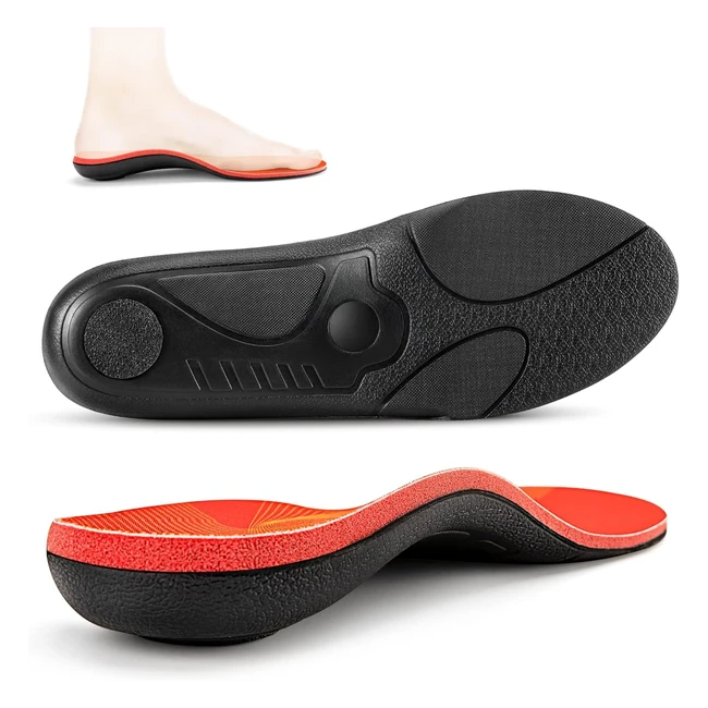 Plantilla Ortopédica PCSsole para Fascitis Plantar - Soporte del Arco del Pie - Dolor en el Talón - Cómoda Plantilla de Botas de Trabajo - Hombres y Mujeres - Rojo 23cm