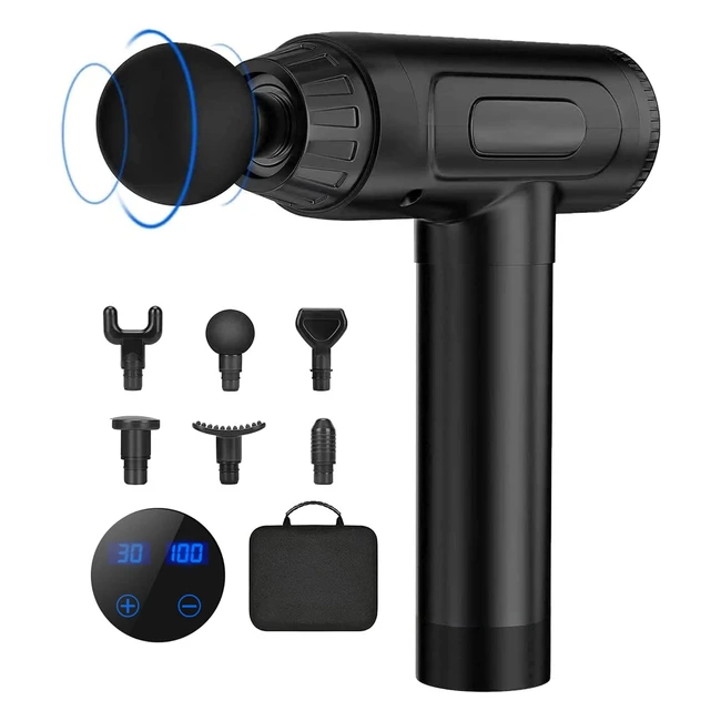 Deep Tissue Percussion Massage Gun - 30 Speeds - Quiet - LCD Touch Screen - 6 Heads - Gifts for Men/Women