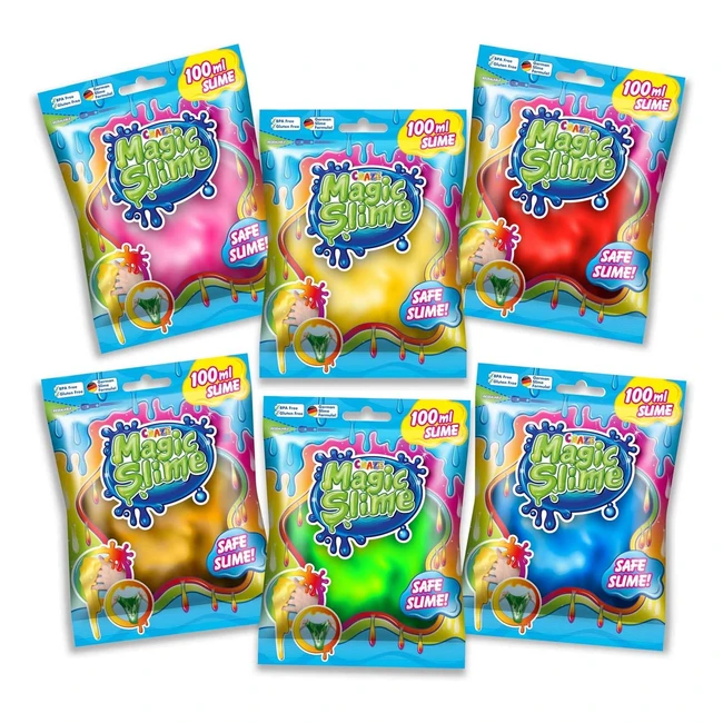 Craze Magic Slime - Set of 6 Slime Kits in 75 ml Bags - Safe and Residue-Free