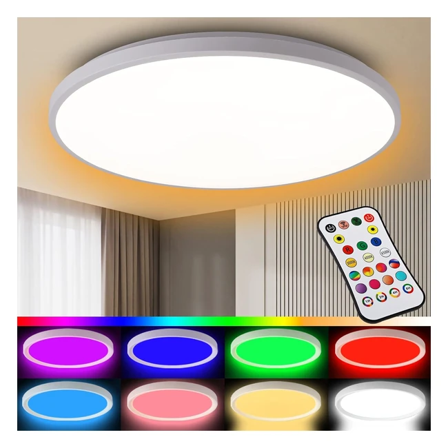 Plafoniera LED Soffitto 24W 30cm RGB - Lampada Dimmerabile con Telecomando - A Prova di Umidità - Per Soggiorno, Ufficio, Camera da Letto, Bagno, Cucina - #plafonieraLED #illuminazione #designmoderno