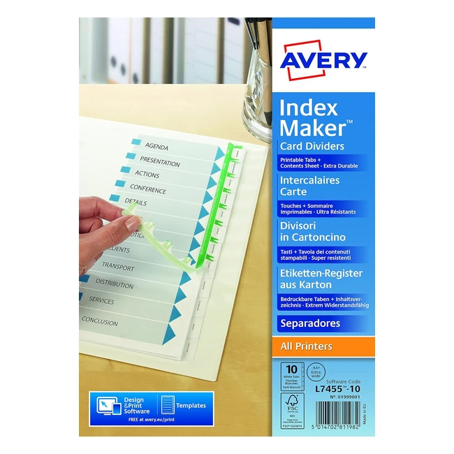 Avery 01999001 A4 Extra Wide IndexMaker Dividers - 10 Part Dividers - White