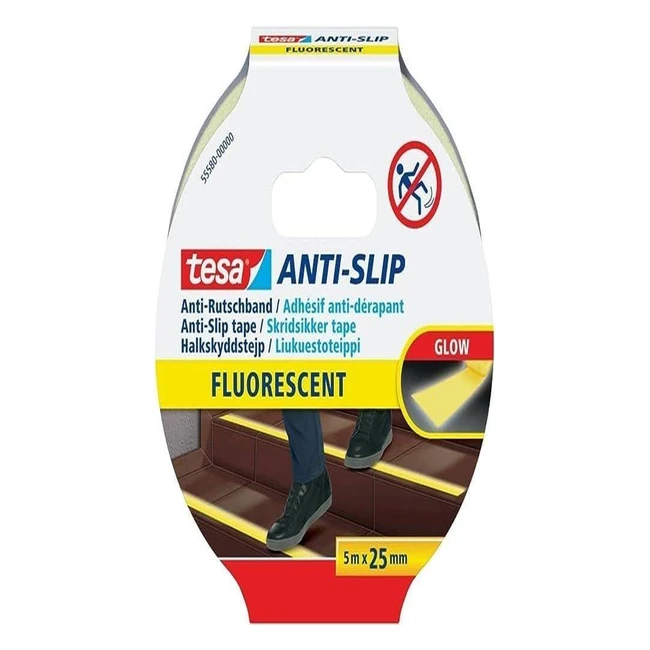 Nastro antiscivolo fluorescente tesa, giallo, 5m x 25mm, sicurezza garantita