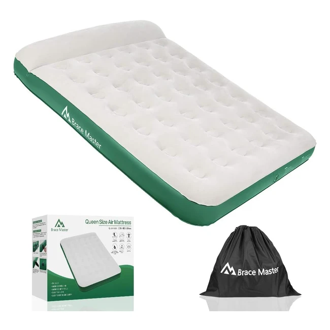 Colchón Hinchable Brace Master con Almohada Cama de Aire - 203 x 152 x 22 cm - Verde