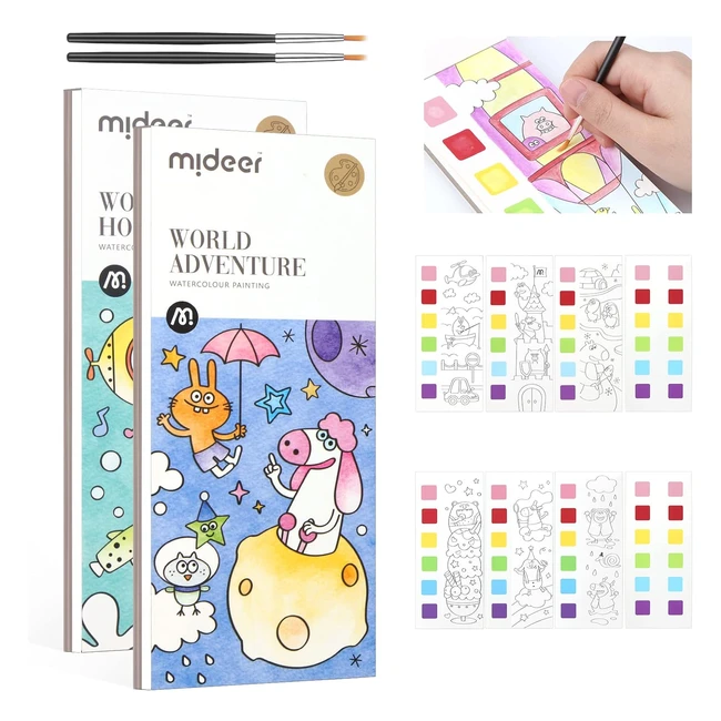 Magic Watercolour Painting Book for Kids - AXNSATRE 2pcs Pocket Colouring Books with Paints and Pen - Watercolour Coloring Set for Children Age 3