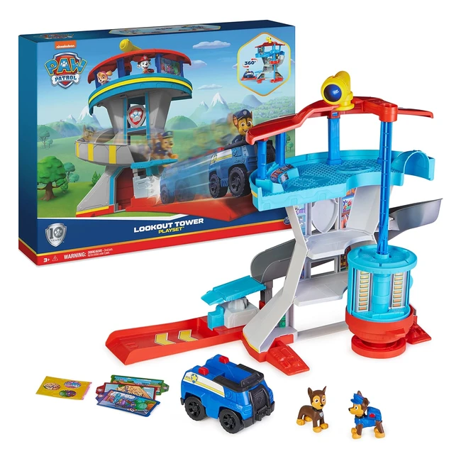 Paw Patrol Jubiläums Lookout Tower - Spielset mit 1 Chase Basis Fahrzeug, 2 Chase Figuren und Zubehör - Ab 3 Jahren