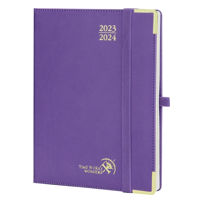 Agenda scolaire Poprun Premium 2023-2024, semainier 22x165cm, couverture rigide en cuir PU, onglets mensuels, papier certifié FSC 100g, pourpre