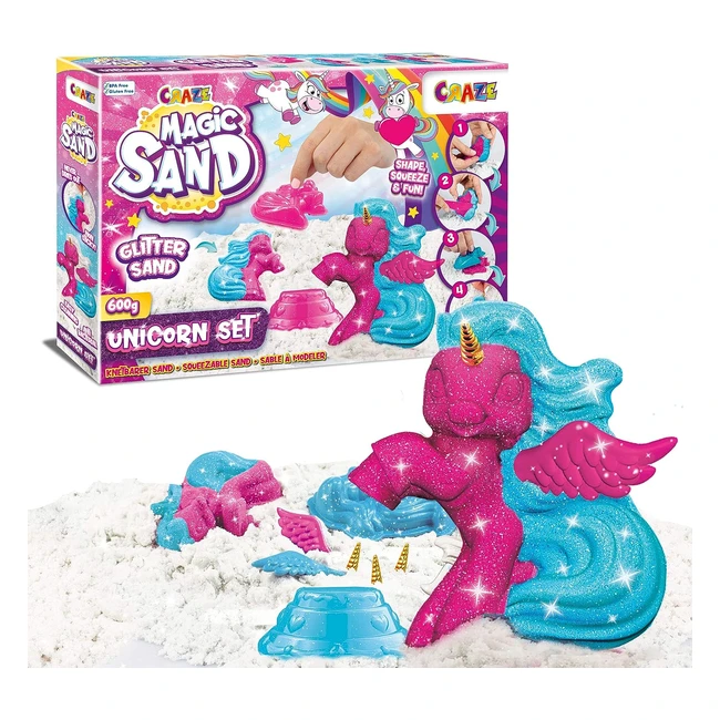 Craze Magic Sand Einhorn Set 200 g Glitzersand mit Einhornformen Tricolor 29725