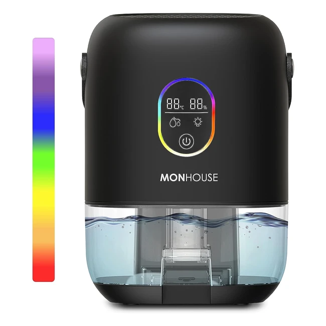 Monhouse Premium Dehumidifier 1000ml - Ultra Quiet, 7 Colorful Nightlight, Auto Shut Off - Black