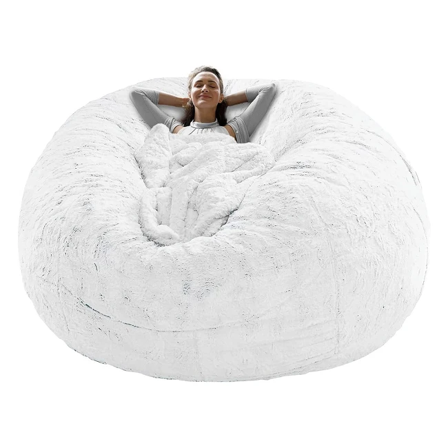 Cookit Bean Bag Chair Cover - Soft, Fluffy, Washable - 6ft, White
