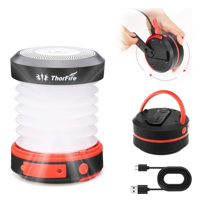 Linterna de Camping Thorfire, Recargable con Manivela y USB, Plegable y Ligera