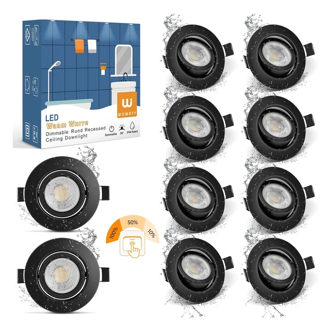 Foco Empotrable LED Techo Negro Regulable IP44 - 7W Bianca Cálida 2800K - Equivalente a Halógena 70W - Ojos de Buey LED Rotable Ultradelgado - 10 Piezas