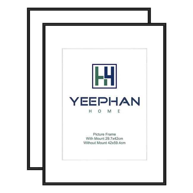 Large A2 Black Picture Frame with Perspex Front - A2 Frame with Mount for A3 Frame - 594x42cm Black Metal Aluminum Photo Frame - Poster Frame for Wall Mount - Pack of 2