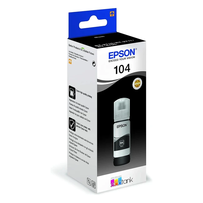 Epson EcoTank 104 Black Ink Bottle - Genuine, Single - Refill with Ease