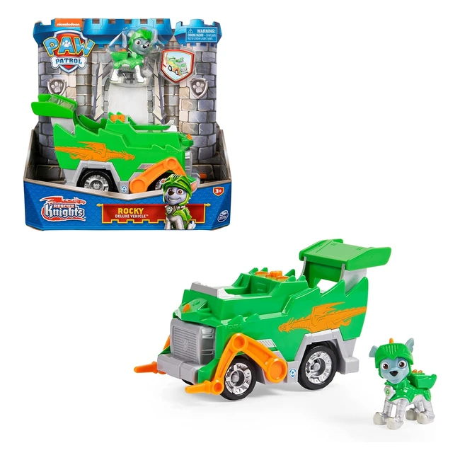 Paw Patrol Rescue Knights Basis Fahrzeug - Rocky mit Welpenfigur - Spielzeug f