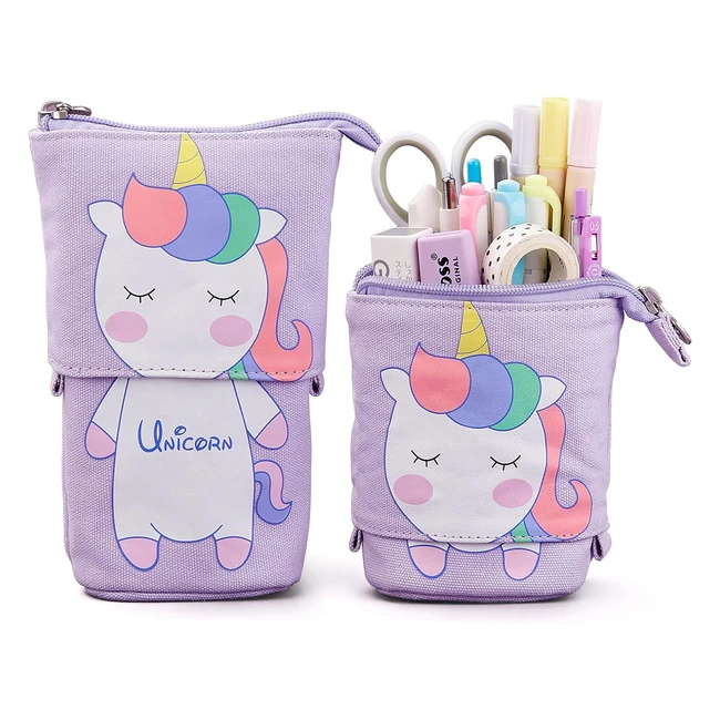 Astuccio telescopico Maomaoyu per bambina e ragazza con unicorno kawaii - Verticale, resistente e compatto