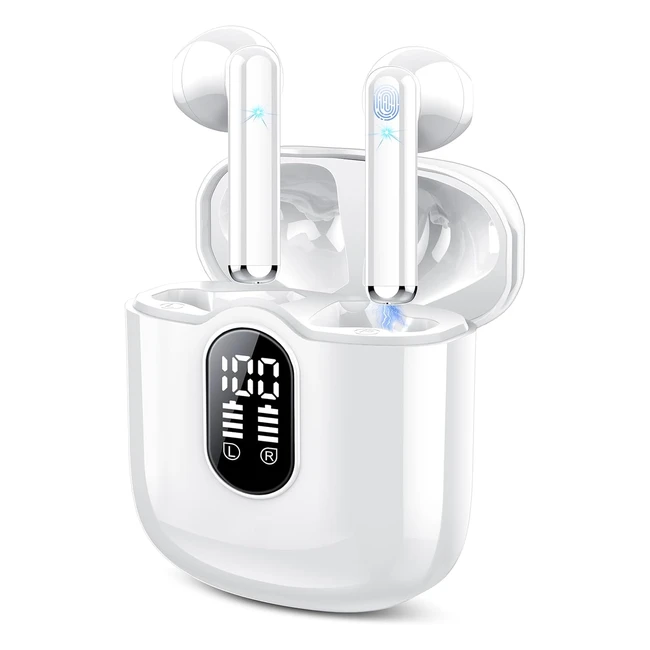 Écouteurs Bluetooth Sans Fil 53 avec HiFi Stéréo HD Mic - Casque Bluetooth Blanc