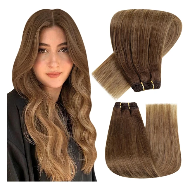 Extensiones de cabello natural hetto cortina marrón 14 pulgadas - Remy, balayage rubio dorado