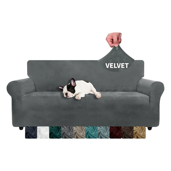 Xineage Velvet Couch Cover for 3 Cushion Couch - Pets Friendly - Anti Slip - Furniture Protector - Grey