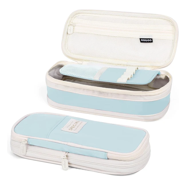 Trousse scolaire Mamowla - Grande capacité, multifonction, sac à crayons - Organisateur pour stylos, maquillage - AdoBleu clair