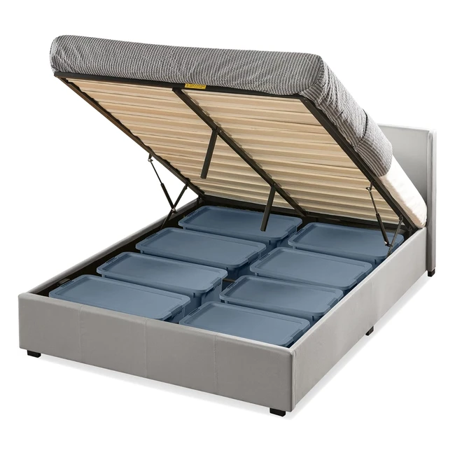 Zinus 31 cm Maddon Stauraumbett - Hydraulisch anhebbarer Unterbettstauraum - Holzlattenunterstützung - 140 x 200 cm - Hellgrau