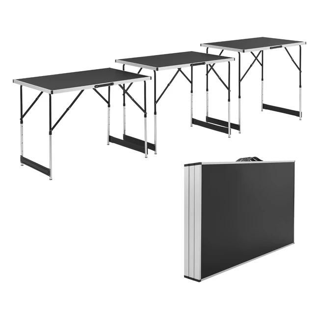 Multifunktionstisch 3-teilig, klappbar, höhenverstellbar, Alu-Klapptisch 100x60 cm, schwarz