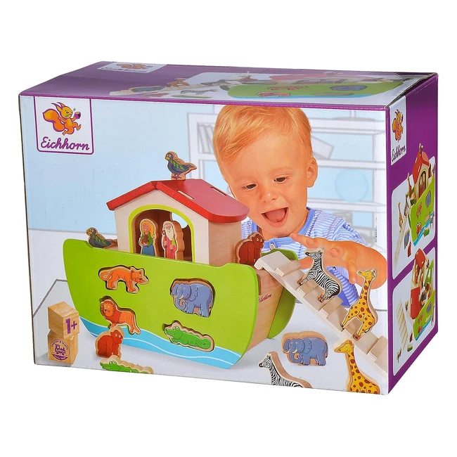 Eichhorn Steckspiel Arche Noah - 16 versch. Steckfiguren - 3 bis 6 Jahre - 21tlg - Birkenholz