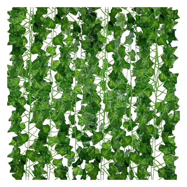 Guirnaldas de Hiedra Artificial - Pack12 de 210cm - Decoración Jardines - Hojas Verdes - Plantas Colgantes