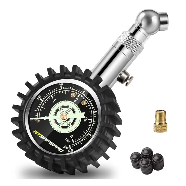 Manometro Pressione Gomme ATSafepro 4 Bar 60psi Certificato ANSI B401 - Misuratore Meccanico Pneumatici