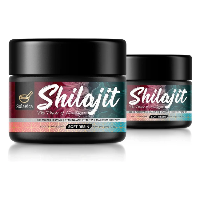 Solavica Shilajit 600mg Himalayan Resin - Maximum Potency, Pure & Nutrient-Dense - Supports Stamina and Vitality