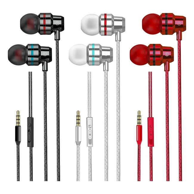 3 pack écouteurs filaires intraauriculaires avec contrôle du volume et microphone antibruit pour iPhone Samsung Xiaomi Huawei