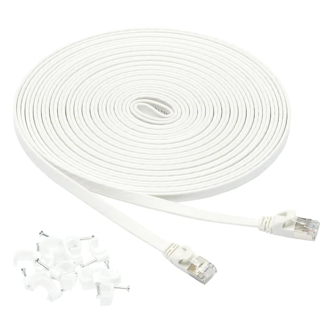 Amazon Basics 30ft Weißes Flaches RJ45 Cat 7 Gigabit Ethernet Patch Internet Kabel - Universelle Kompatibilität, 600MHz Bandbreite