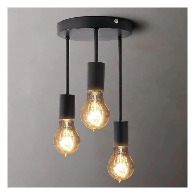 Plafonnier rétro 3 douilles pour ampoules 60W max - Suspension industrielle en métal - Luminaire vintage