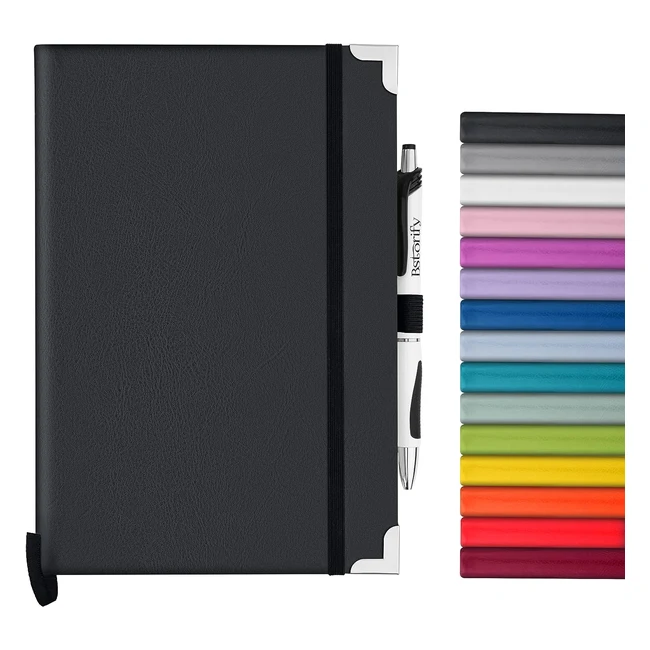 BSTorify A5 Notebook and Pen Set - 160 Lined Pages, Black, Hardback Cover, Expandable Pocket