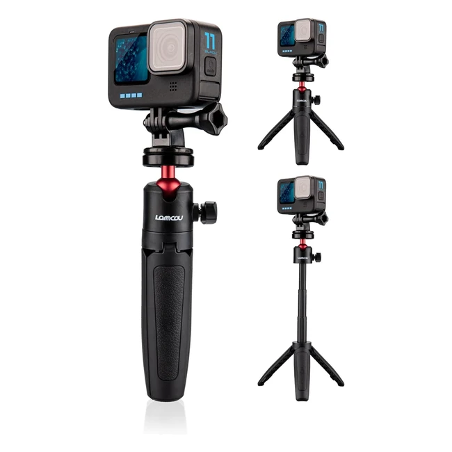 Mini Trípode Actioncam Lammcou con Poste de Extensión - Compatible con GoPro - Agarre y Selfie Stick - Soporte de Liberación Rápida - Hero 11 10 9 8 7 6 Yi