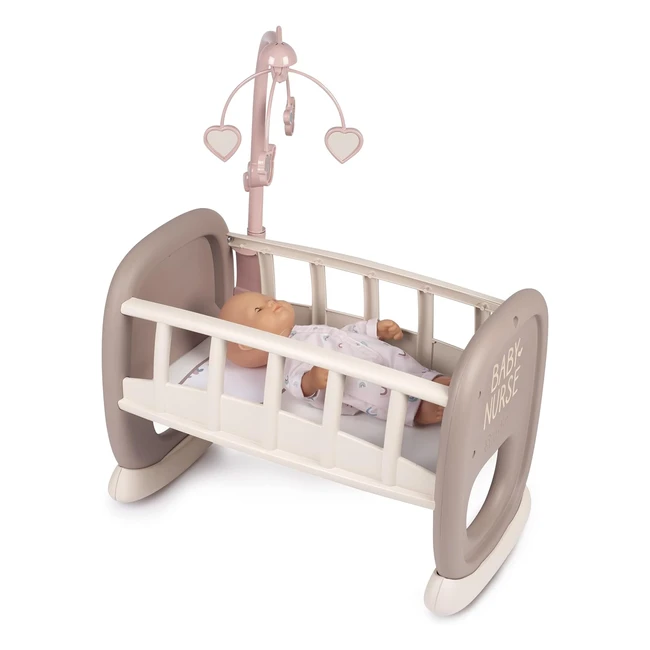 Smoby Toys Baby Nurse Puppenwiege mit Mobile - Puppenbett mit Wippfunktion - Puppenzubehör für Kinder ab 18 Monaten