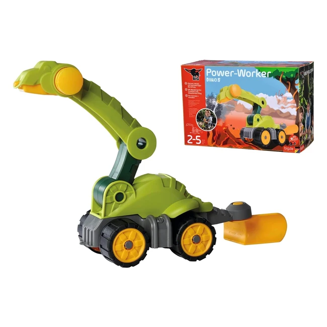 Großer Dinosaurier-Bagger Diplodocus von Powerworker Mini Dinos Spielzeugfahrzeug mit Wassersprüher und Pflug für Kinder ab 2 Jahren