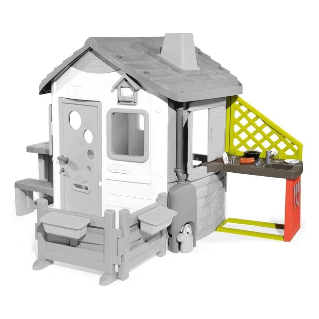 Smoby 810901 Neo Jura Lodge Anbauküche Grau Rot - Spielküche für Kinder ab 2 Jahren