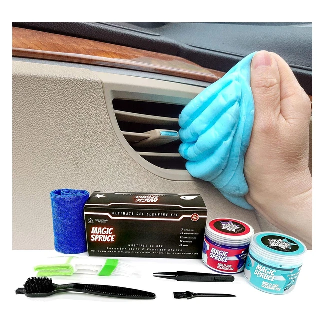 Toysbutty Car Cleaning Gel Kit - Interior Detailing, 2 Pots Car Slime Cleaner, 4 Antistatic Brushes