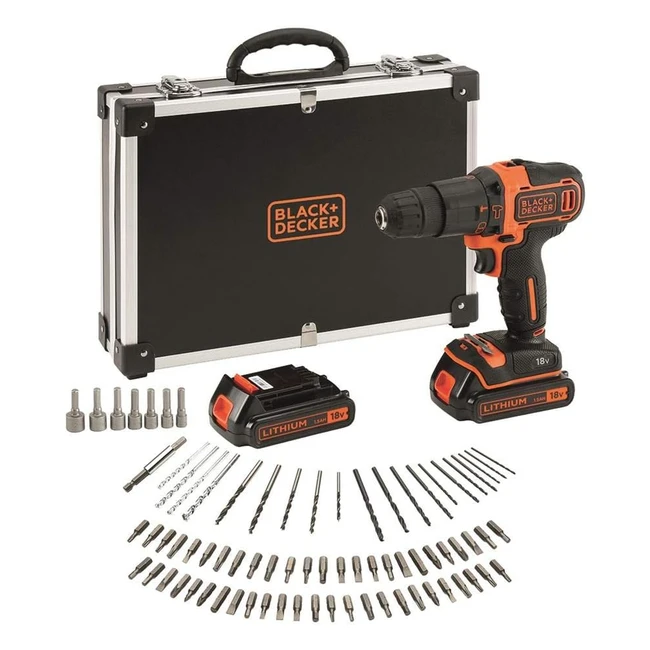 Black+Decker BDCHD18BAFCQW - Trapano Avvitatore a Percussione 18V con 80 Accessori