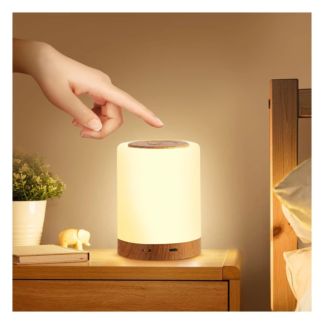 Aisutha LED Nachttischlampe Touch Dimmbar - 10 Farben 4 Modi Holzmaserung - US